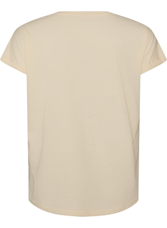 T-shirt med dekorativt frontprint, Vanilla, Packshot image number 1