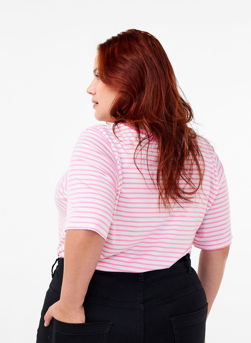 Stribet t-shirt i lyocell med rund hals, Rød, Model image number 2