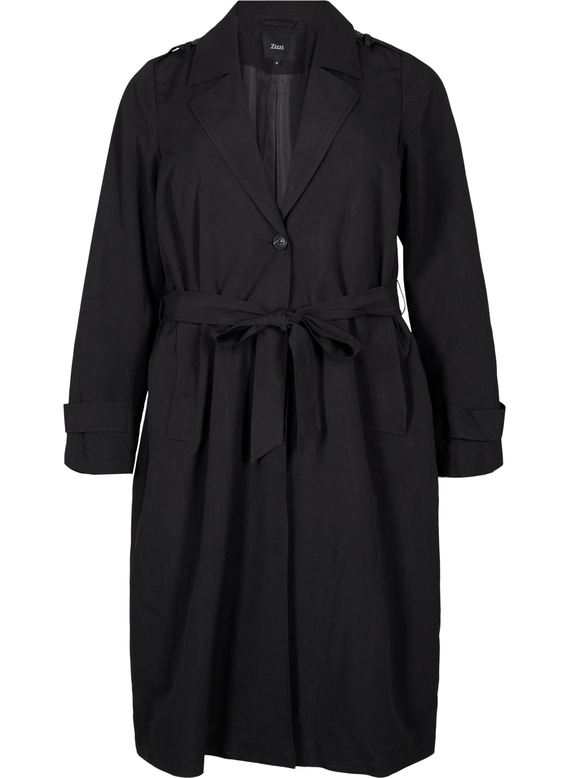 Zizzi Lang trenchcoat med b&aelig;lte, Black, Packshot image number 0