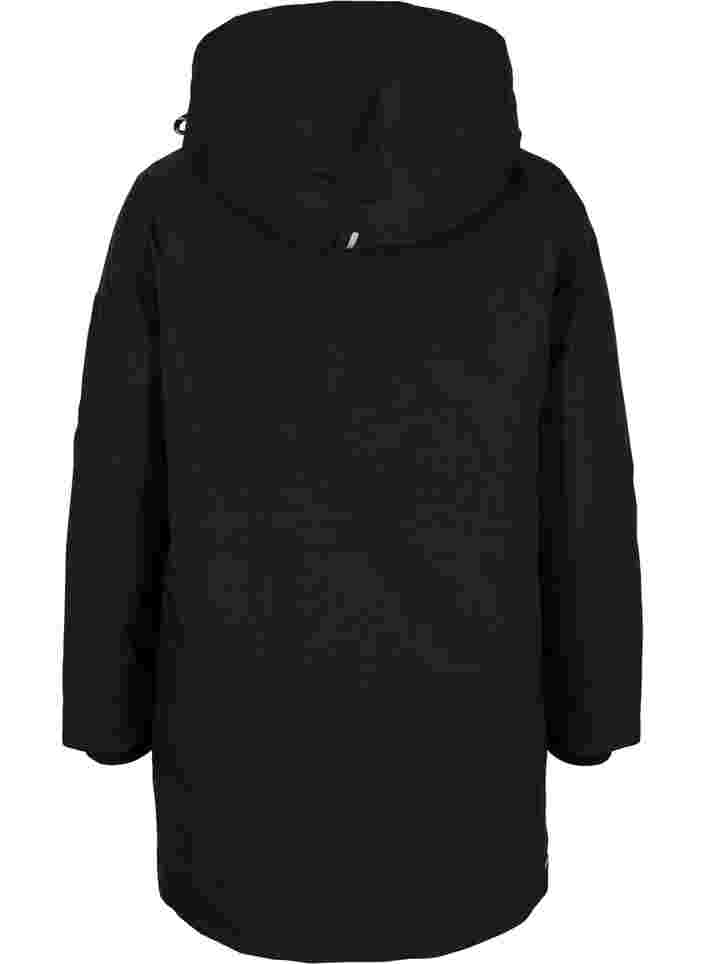Vinterjakke med aftagelig hætte og lommer, Black, Packshot image number 1