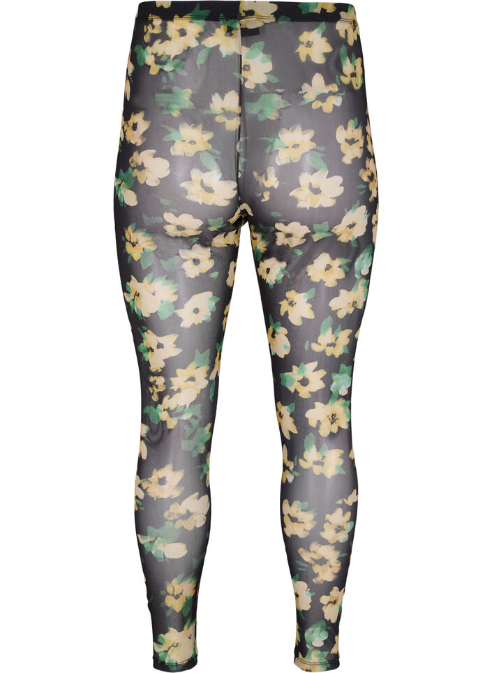 Mesh leggings med blomsterprint, Yellow Green AOP, Packshot image number 1