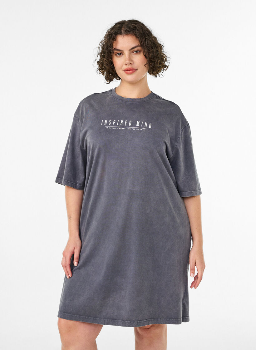L&oslash;s T-shirtkjole med vasket look, Gr&aring;, Model image number 0