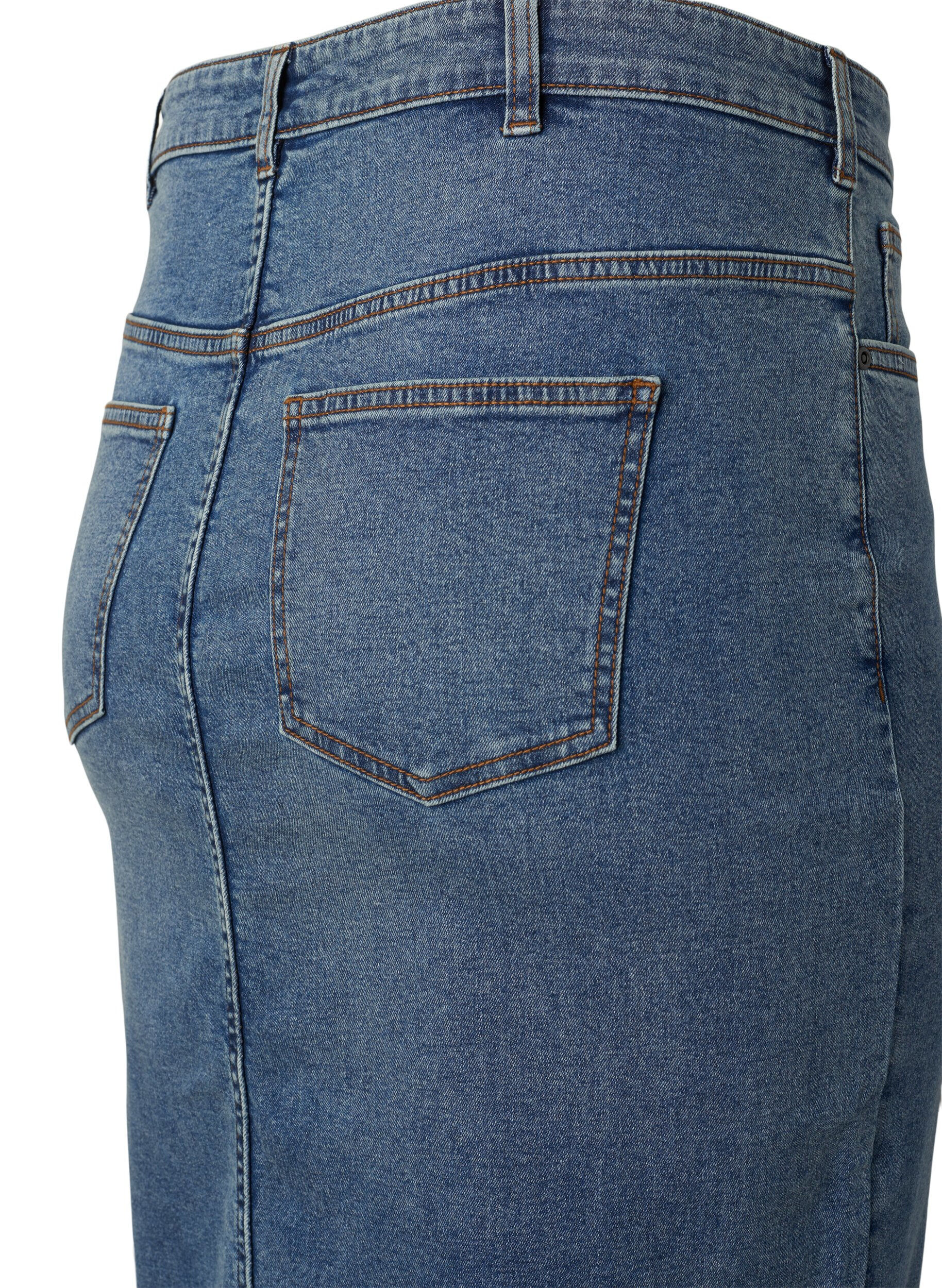 Zizzi Denim nederdel med slids foran, Blue denim, Packshot image number 3