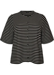 Bluse med ribbet struktur og knaplukning, Sort