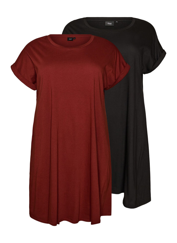 2-pak t-shirt kjole med korte &aelig;rmer, Orange, Packshot image number 0