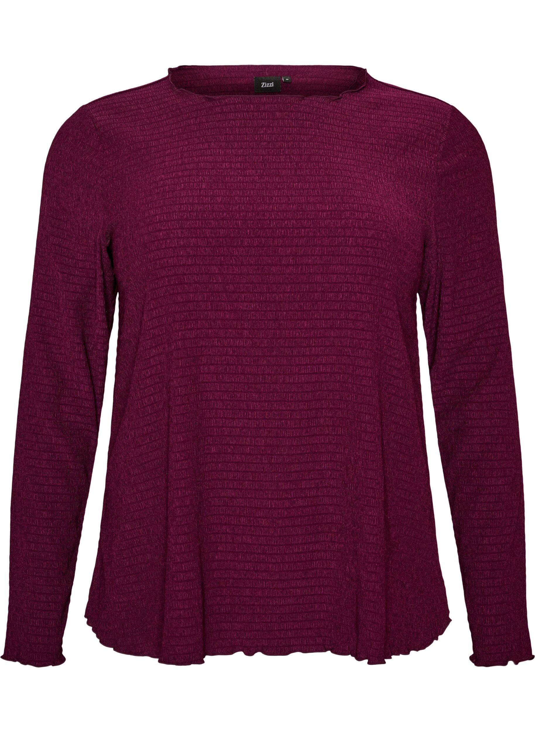 ZizziBluse med struktur og b&oslash;lgede kanter, Lilla, Packshot image number 0