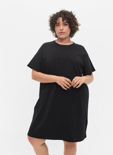 Ensfarvet t-shirt natkjole i bomuld, Black, Model image number 0