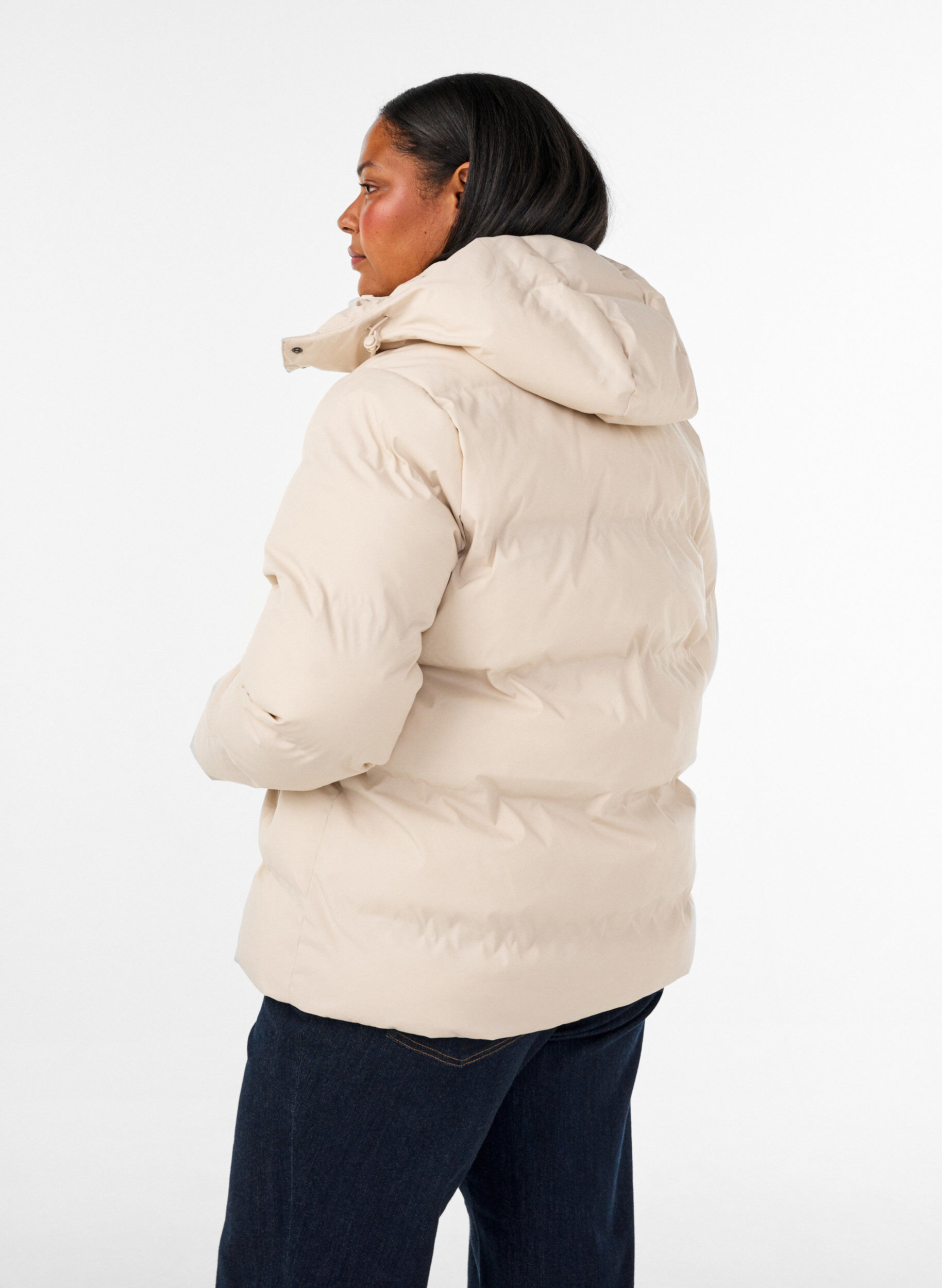 ZizziKort pufferjakke med aftagelig h&aelig;tte, Vanilla, Model image number 2