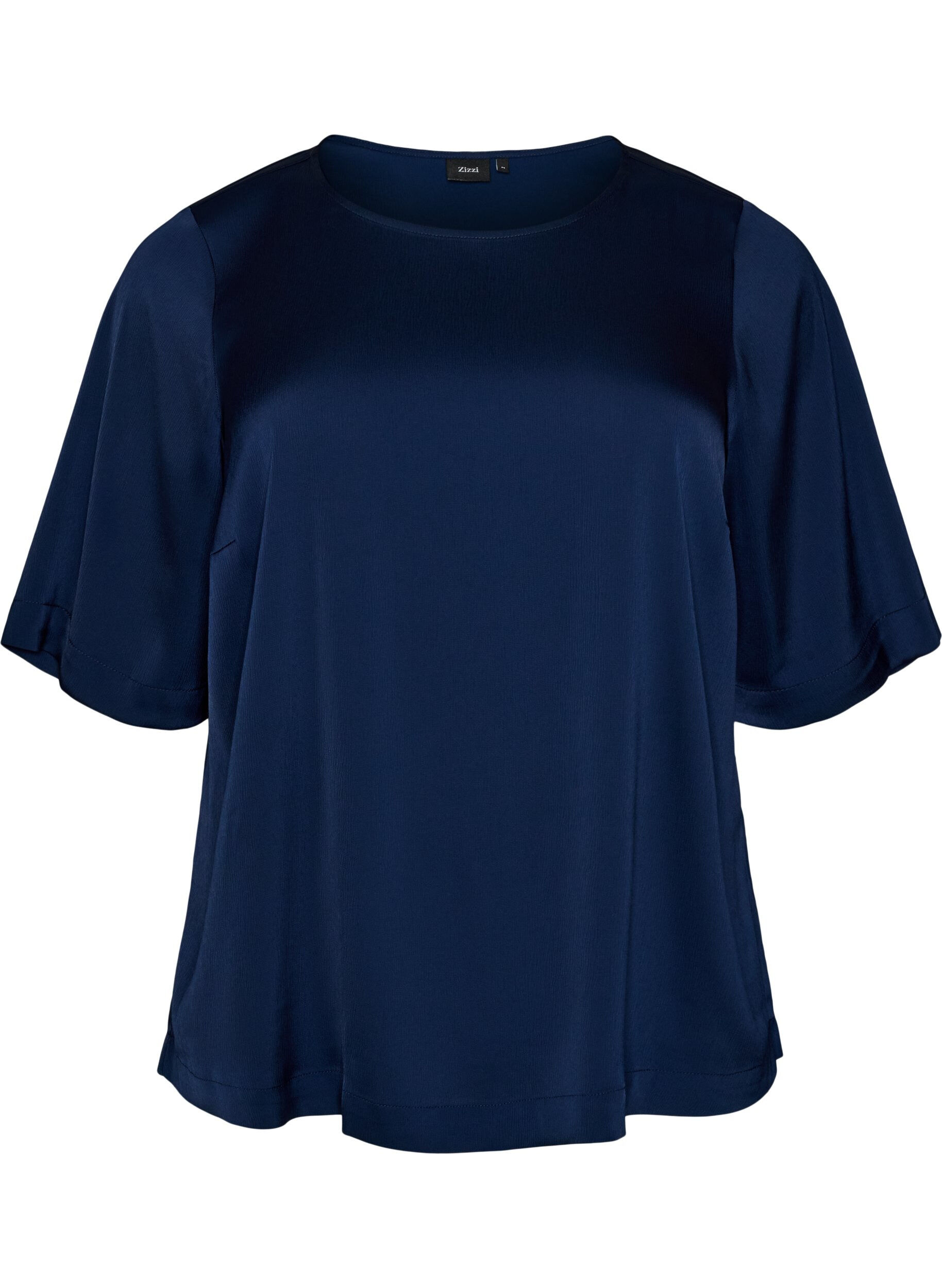 ZizziSatinbluse med albuelange &aelig;rmer, Bl&aring;, Packshot image number 0
