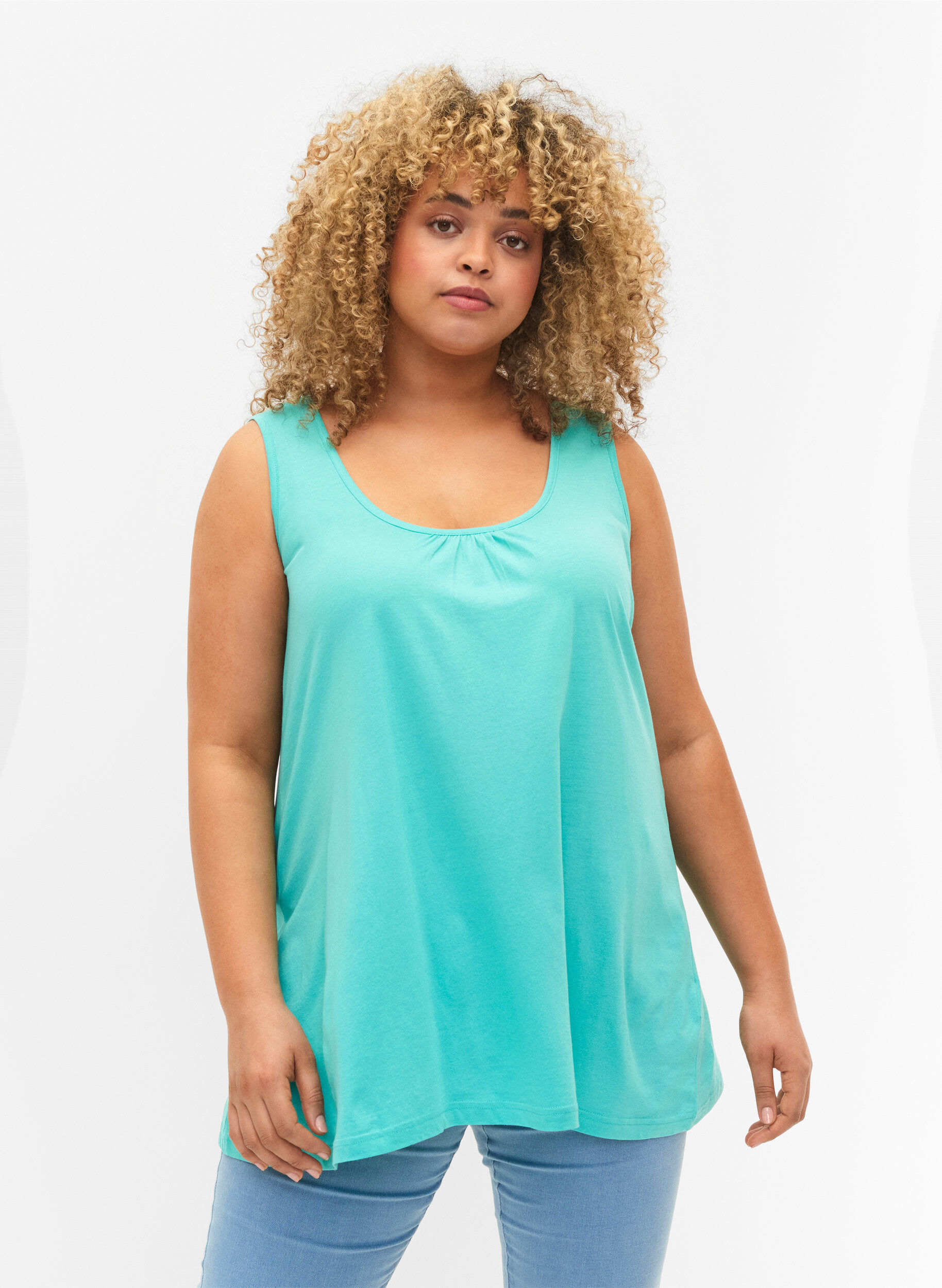 Zizzi Top med a-shape og rund hals, Turquoise, Model image number 0