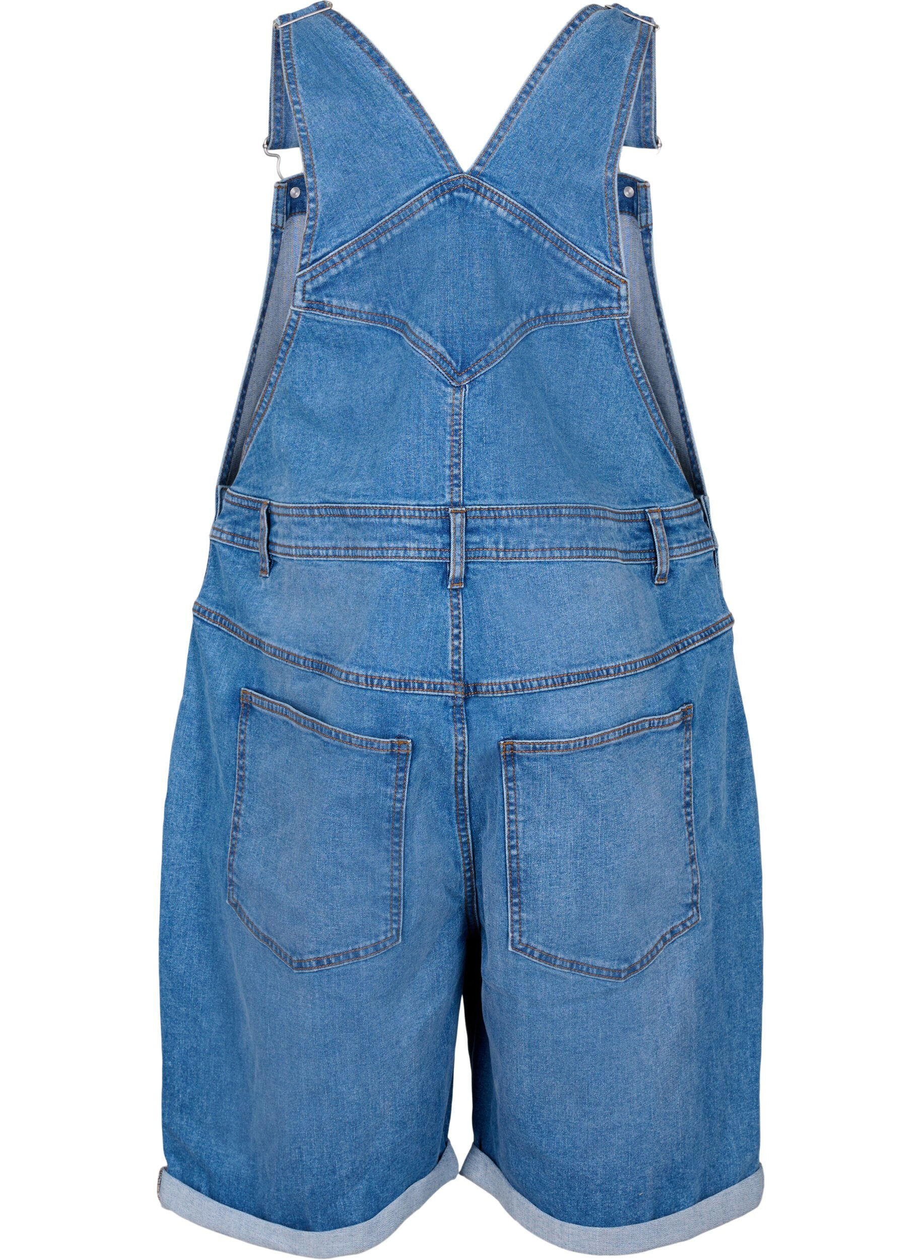 Zizzi Overalls-shorts i denim, Bl&aring;, Packshot image number 1