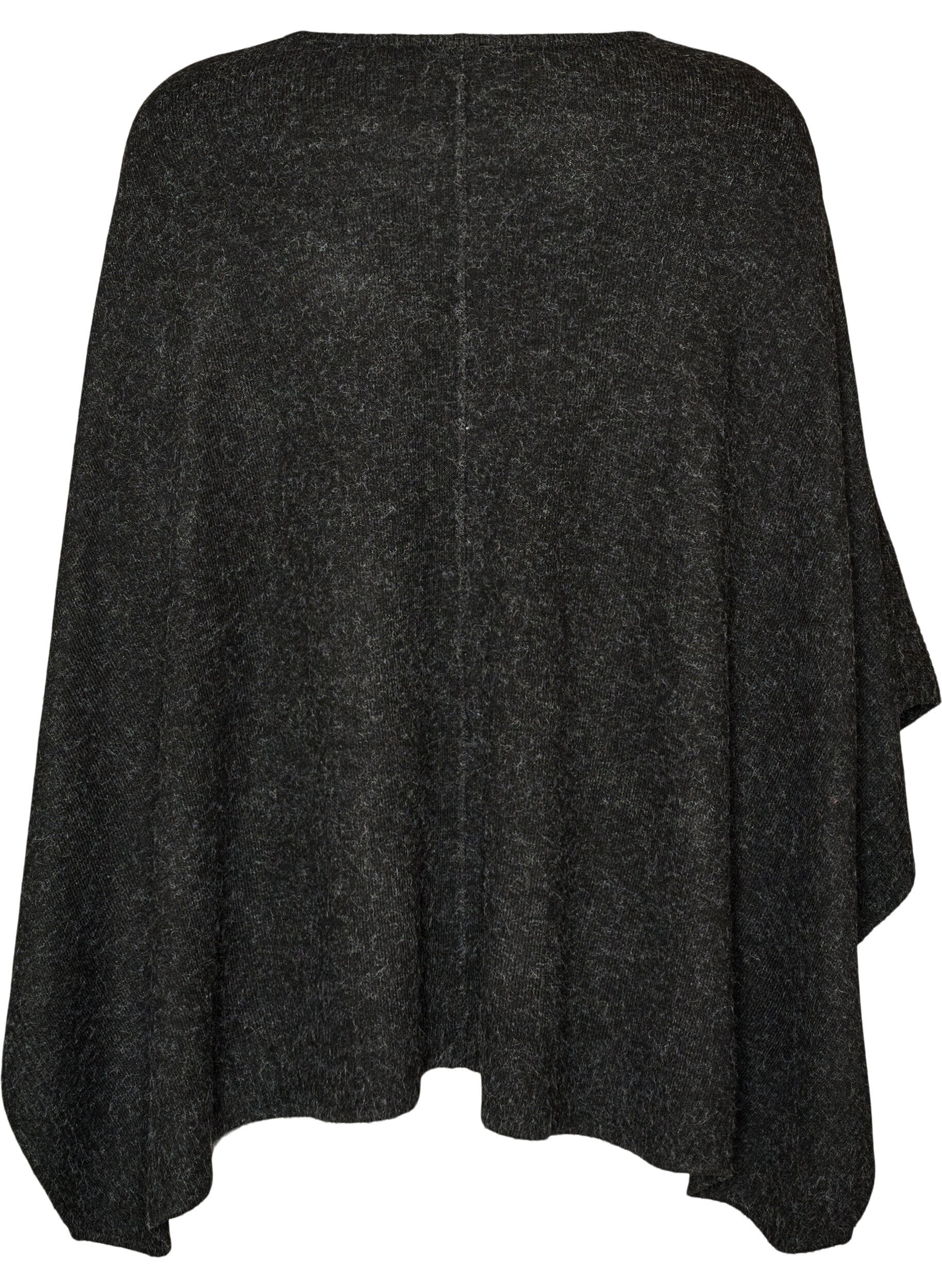 ZizziStrikket poncho med rund hals, Gr&aring;, Packshot image number 1
