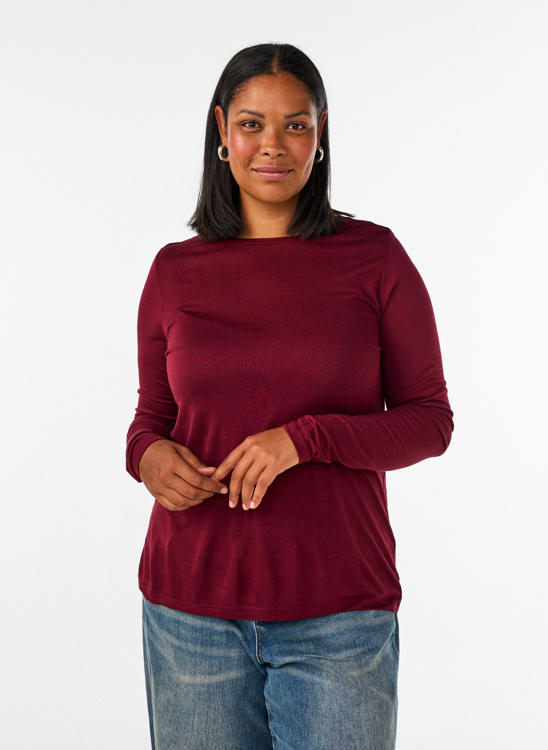 ZizziLang&aelig;rmet bluse i uld og viskose, R&oslash;d, Model image number 0