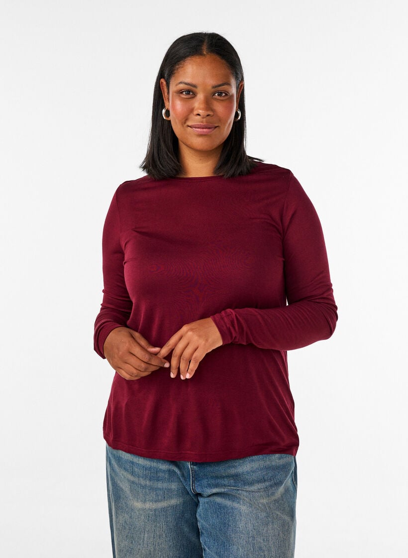 Lang&aelig;rmet bluse i uld og viskose, R&oslash;d, Model image number 0