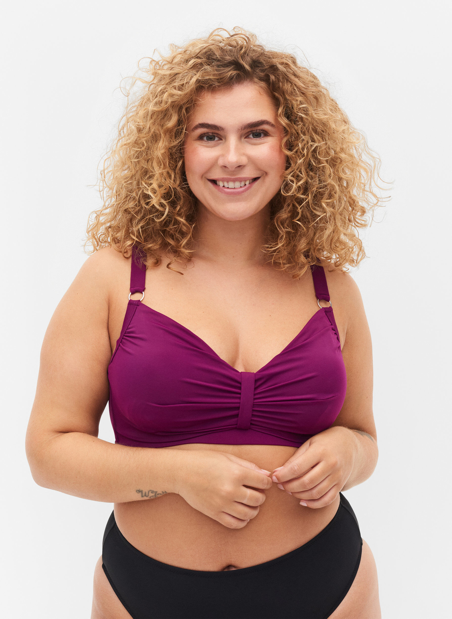 Zizzi Bikini overdel med b&oslash;jle, Dark Purple, Model image number 0