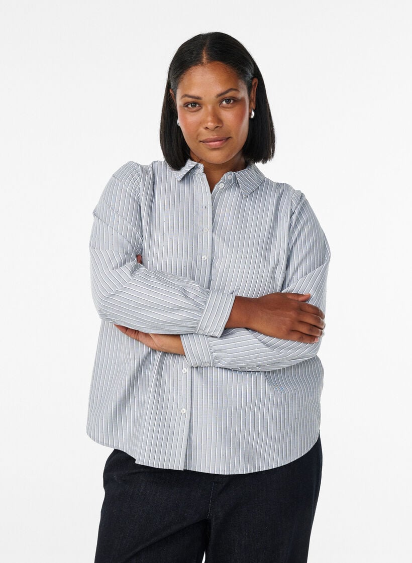 Stribet skjorte med nitter, Sort, Model image number 0