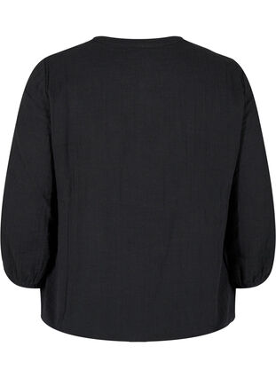 Bomulds bluse med knapper og 3/4 ærmer, Black, Packshot image number 1