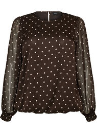 Prikket chiffonbluse med transparente &aelig;rmer, Brun