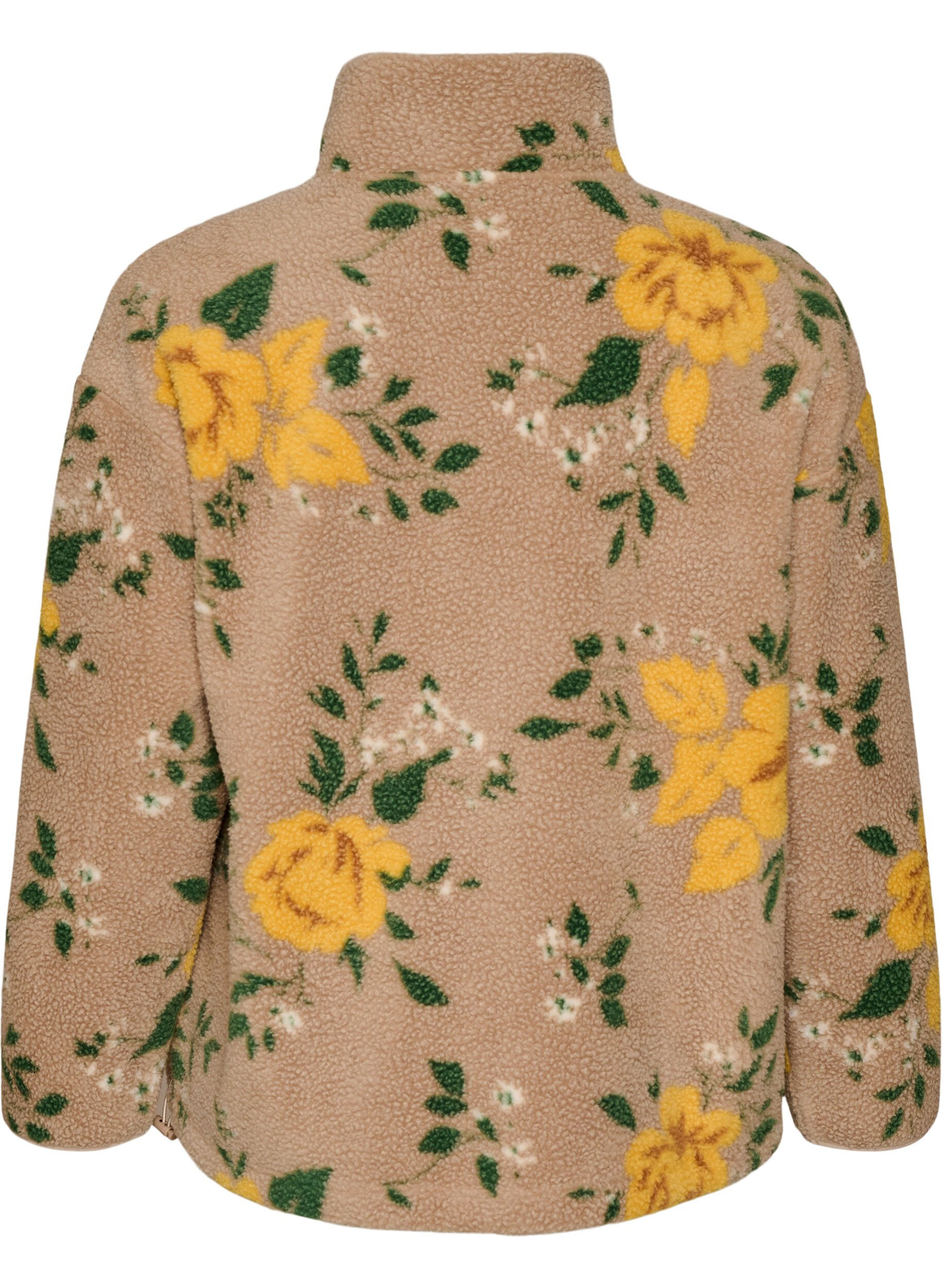 ZizziBlomstret fleecejakke med h&oslash;j hals og lynl&aring;s, Beige, Packshot image number 1