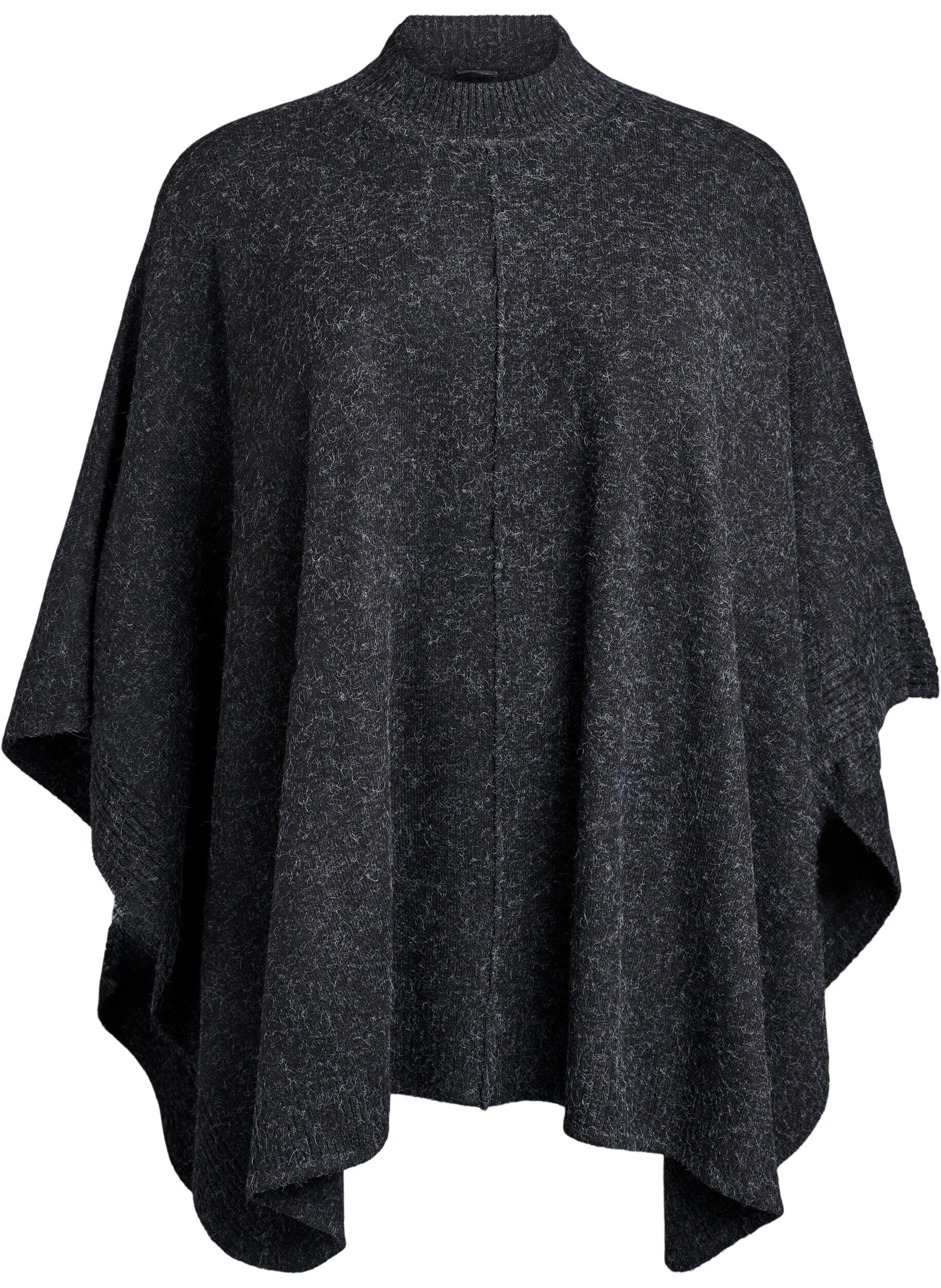 Zizzi Poncho med ribdetaljer og rund hals, Gr&aring;, Packshot image number 0