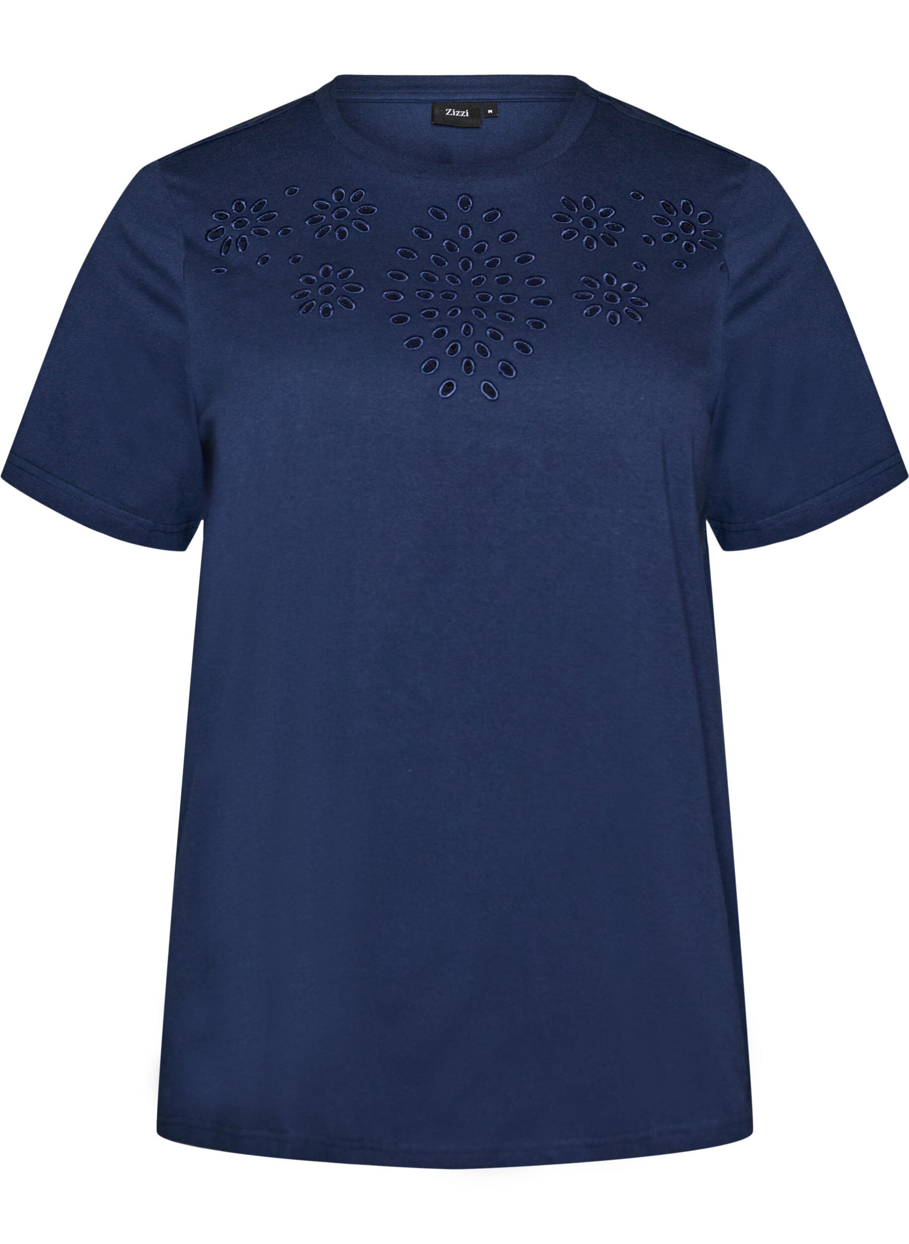 T-shirt i &oslash;kologisk bomuld med hulbroderi