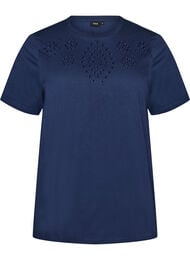 T-shirt i &oslash;kologisk bomuld med hulbroderi, Bl&aring;