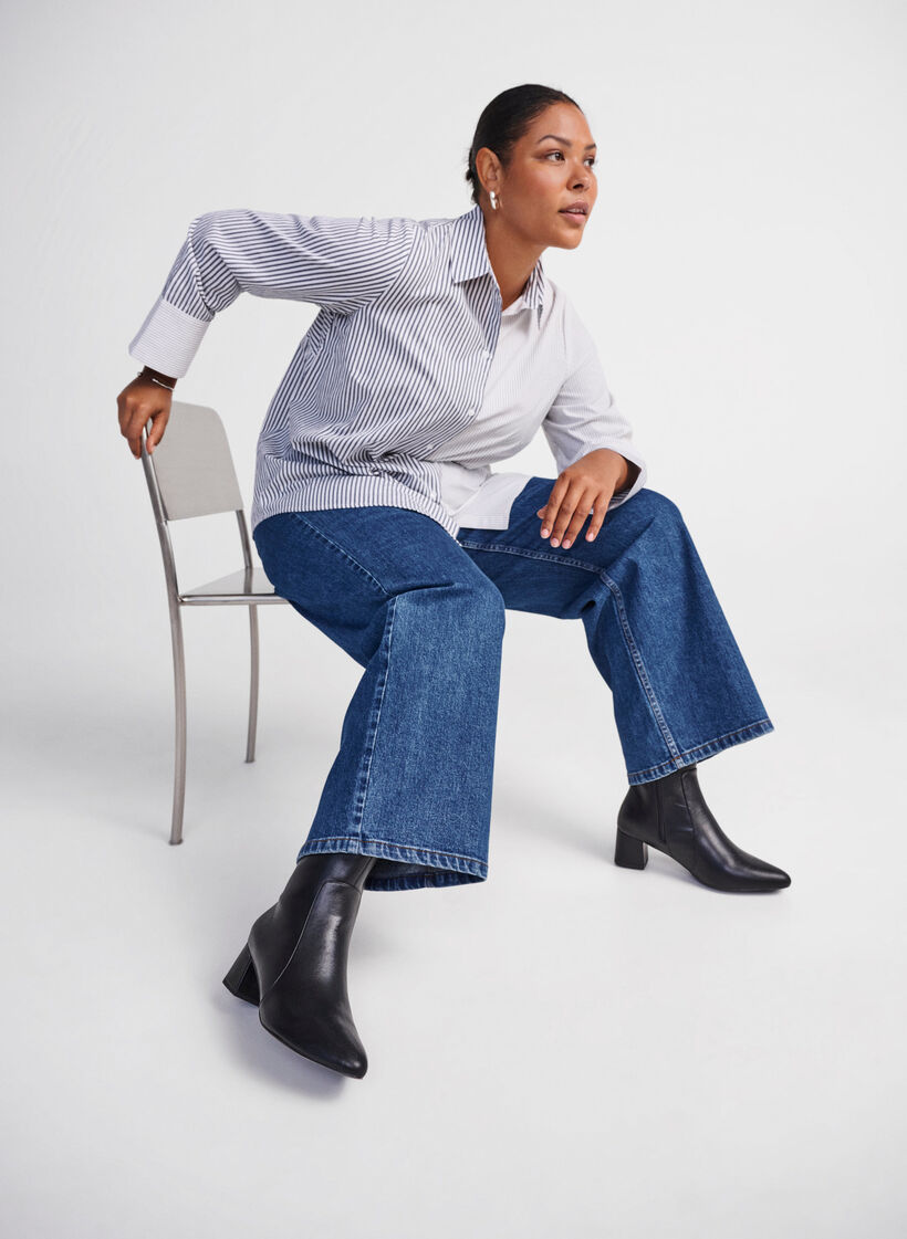 Wide fit - Ankelstøvle i læder med hæl, Black, Image image number 0