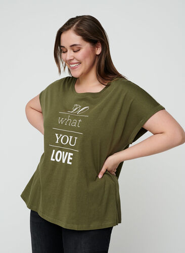 Kortærmet bomulds t-shirt med print, Ivy green w. Love, Model image number 0
