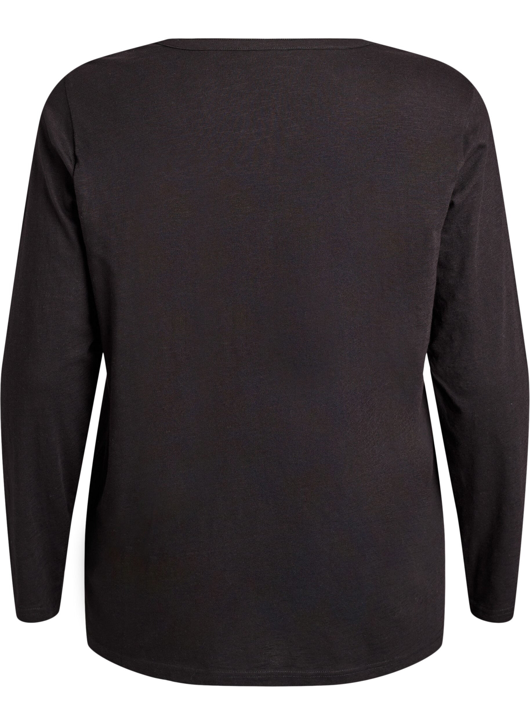 ZizziLang&aelig;rmet t-shirt med V-hals og knapper, Sort, Packshot image number 1