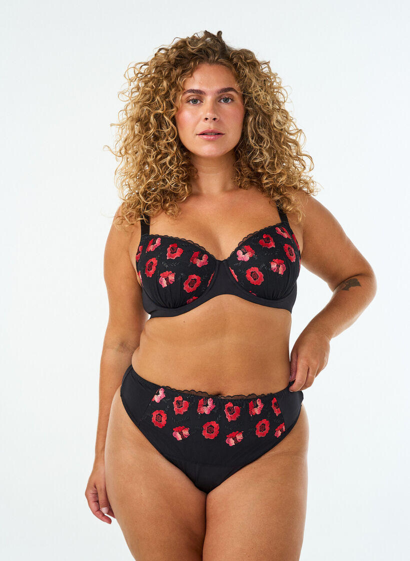 Vatteret bh med b&oslash;jle og blomsterbroderi, Sort, Model image number 1