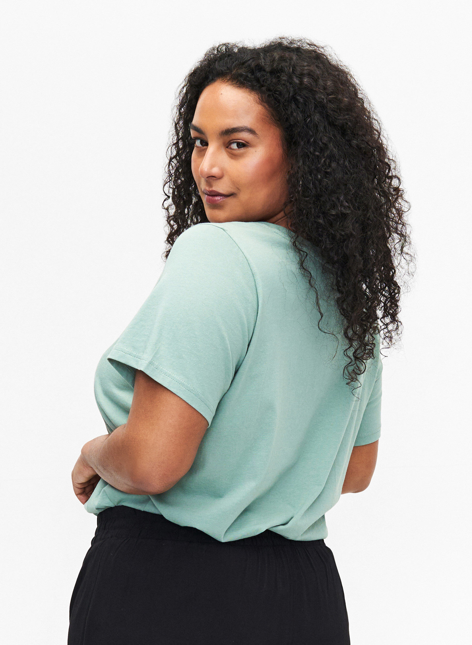 Zizzi Bomulds t-shirt med motiv, Ch. Green w. Face, Model image number 1