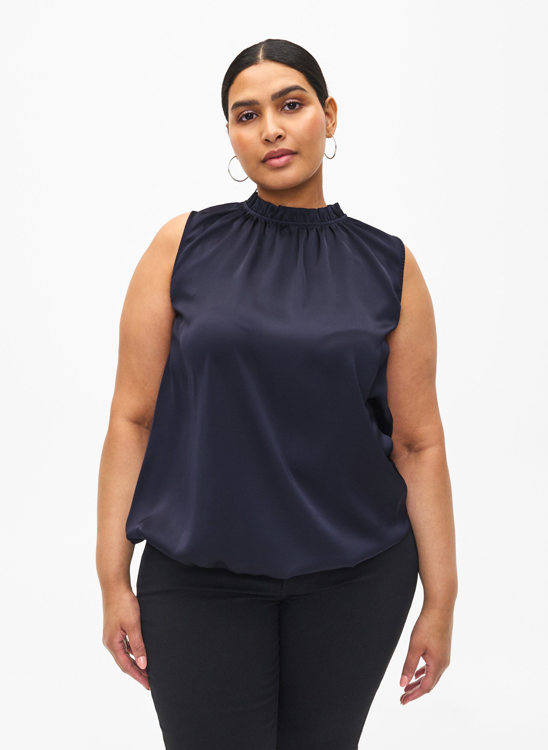 Zizzi &AElig;rmel&oslash;s festtop i satin, Night Sky, Model image number 0