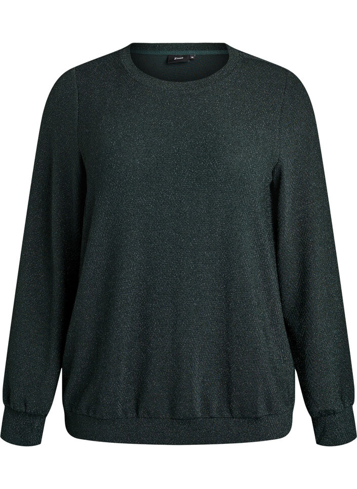 Bluse med sildebensm&oslash;nster og glittertr&aring;d, Gr&oslash;n, Packshot image number 0
