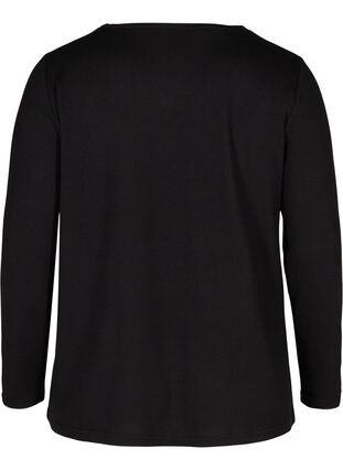 Ensfarvet bluse med lange ærmer og krave, Black, Packshot image number 1