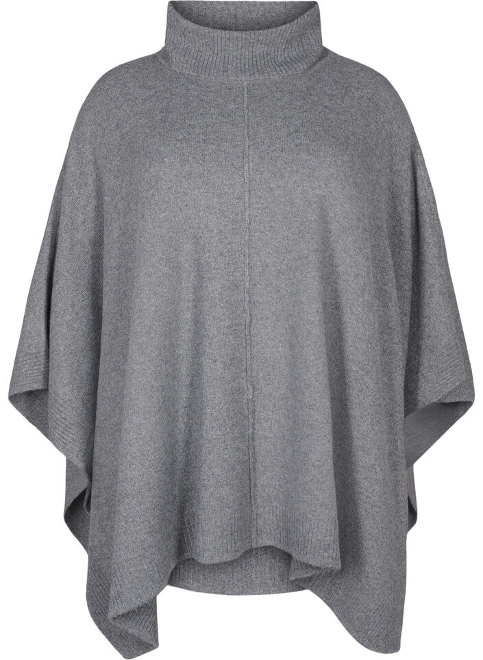 Poncho med høj hals, Medium Grey Melange, Packshot image number 0