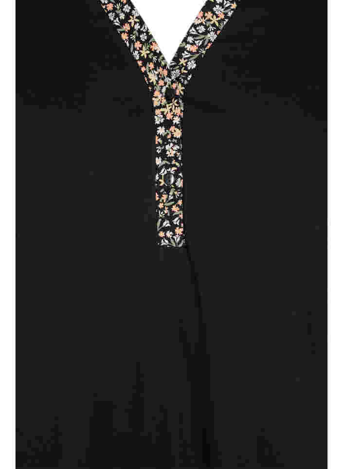 Bomulds natkjole med printdetaljer, Black Ditzy Flower, Packshot image number 2