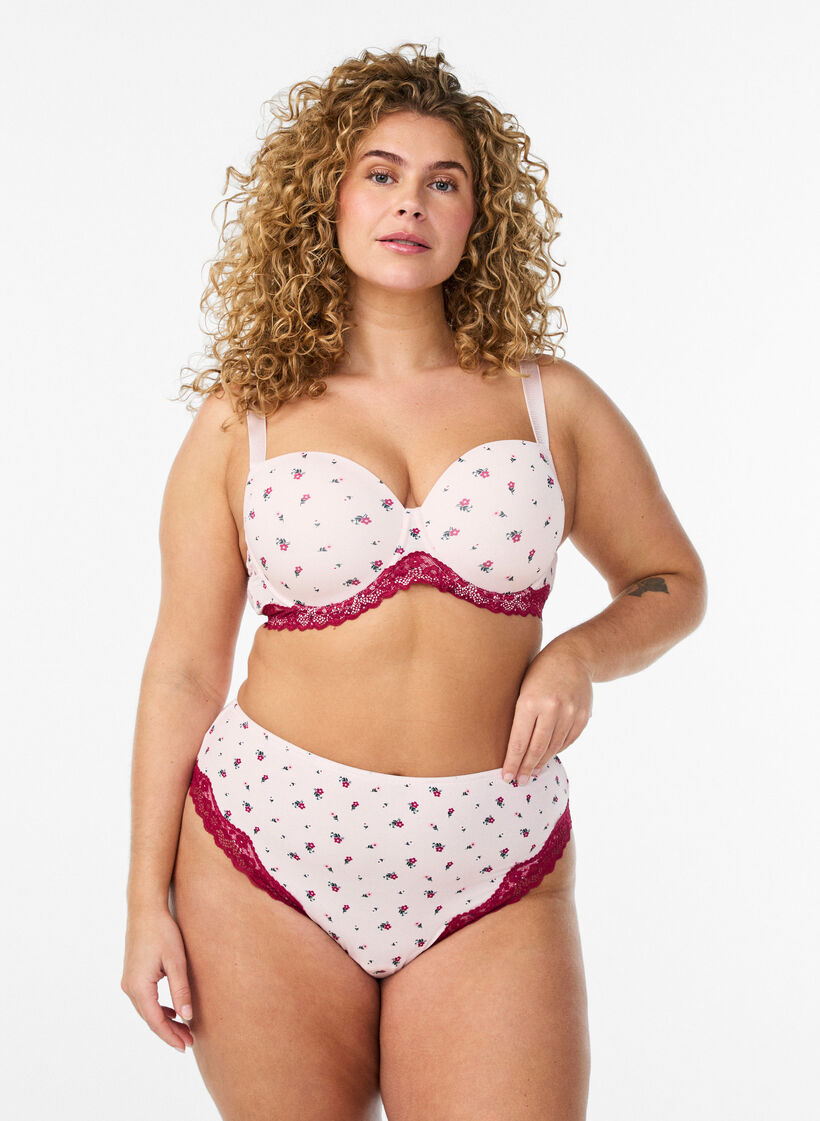 Brazilian trusse med blomsterprint og blonde, Lyser&oslash;d, Model image number 0