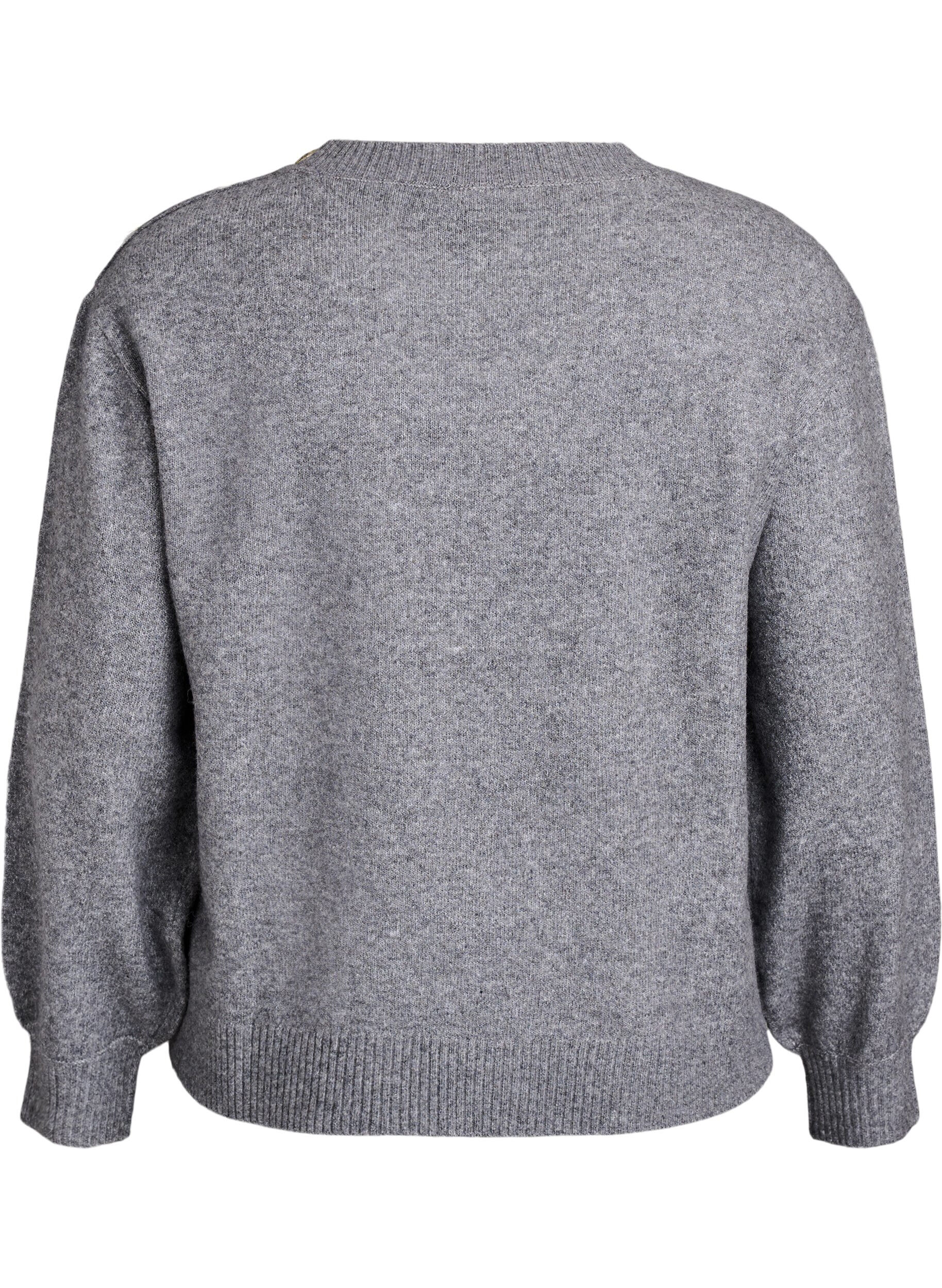 Zizzi Strikbluse med knapdetalje, Gr&aring;, Packshot image number 1