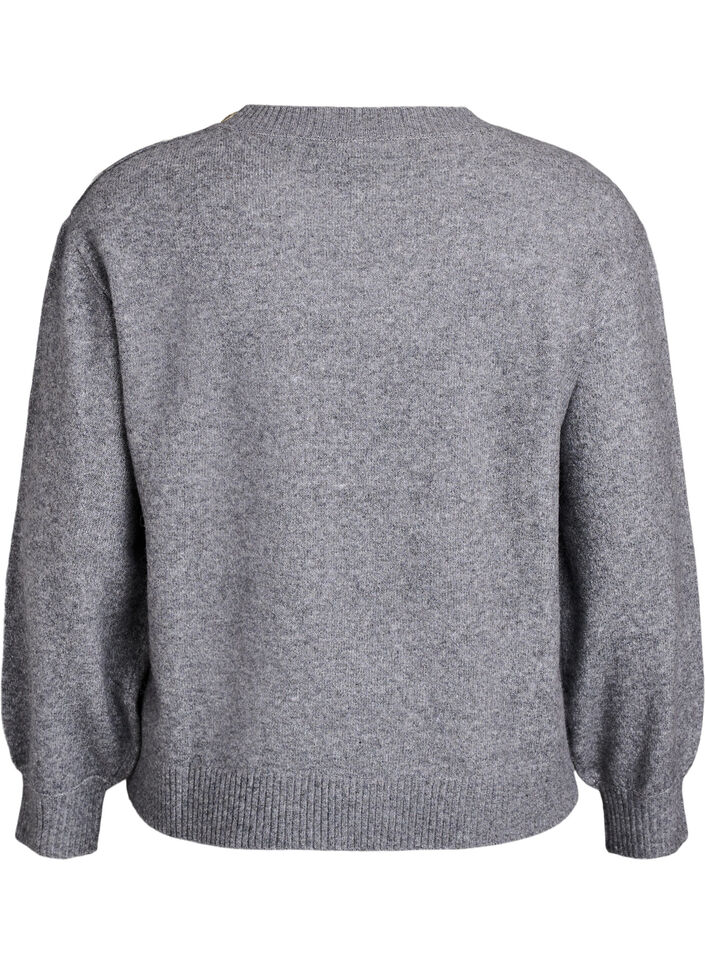 Strikbluse med knapdetalje, Grå, Packshot image number 1