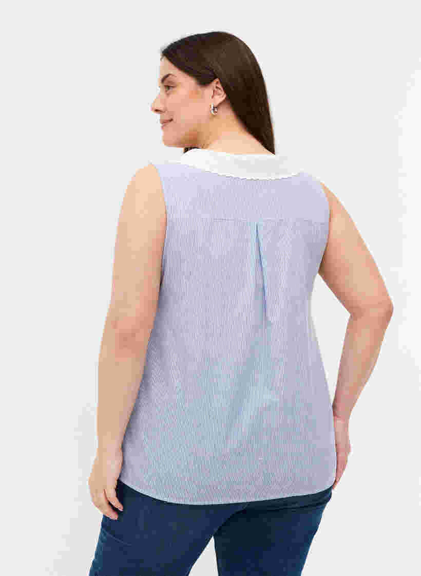 Stribet ærmeløs skjorte med krave, Marlin, Model image number 1