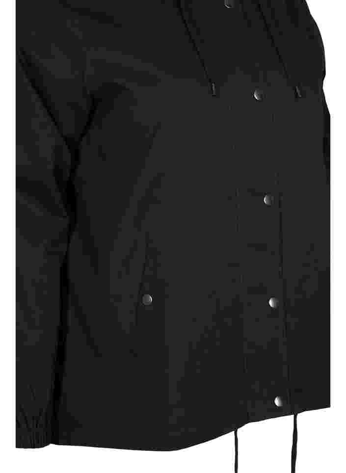 Kort parka jakke med hætte og justerbar bund, Black, Packshot image number 3