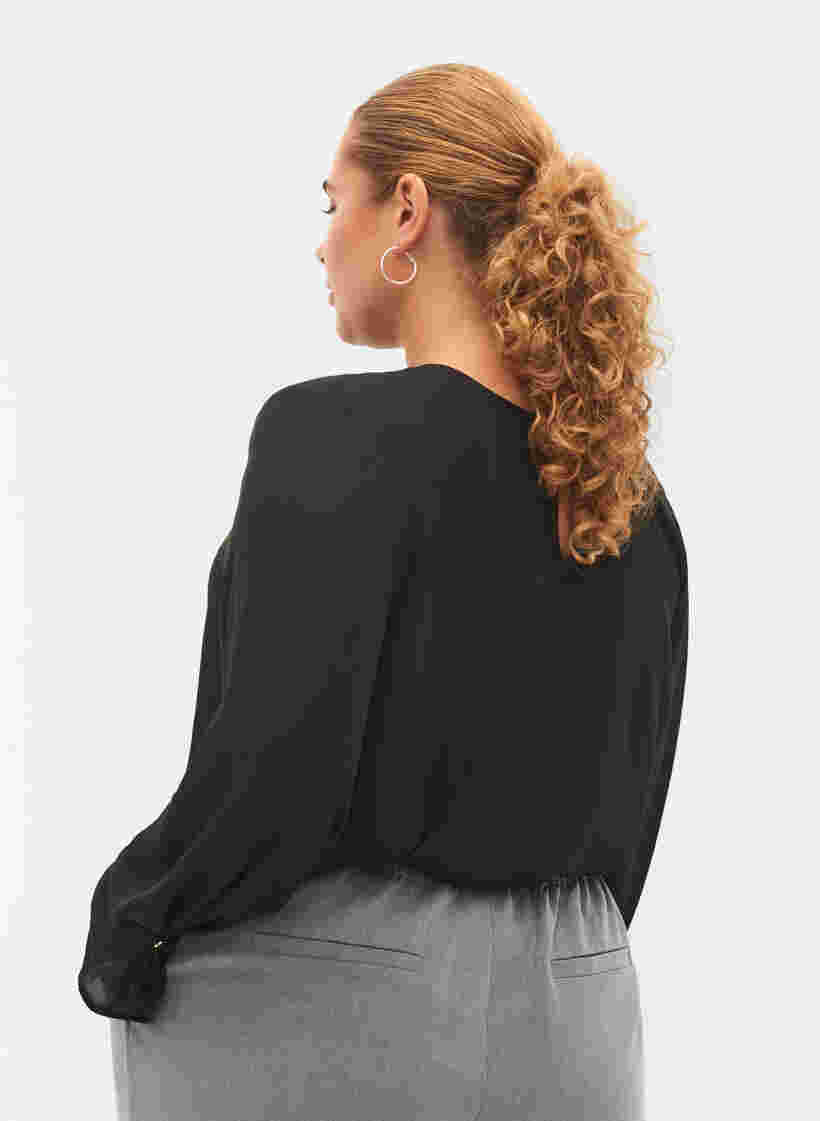 Ensfarvet bluse med lange ærmer, Black, Model image number 1