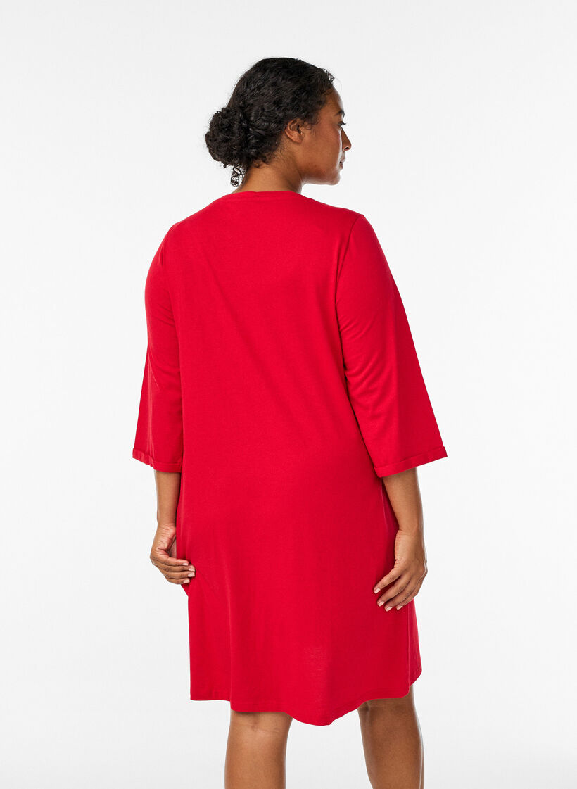 Natkjole i økologisk bomuld med julemotiv, Rød, Model image number 2