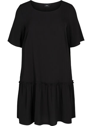 Kort kjole med flæsekant, Black, Packshot image number 0