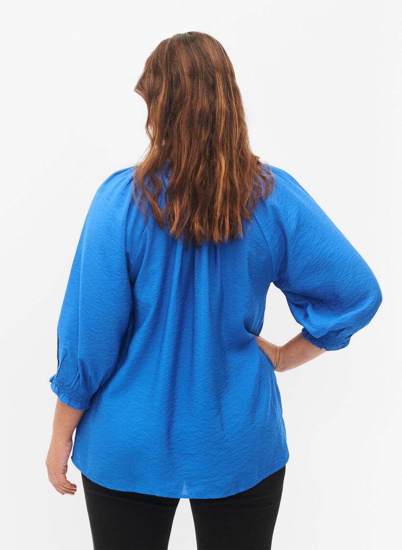 A-shape viskosebluse med 3/4 ærmer, Strong Blue, Model image number 1
