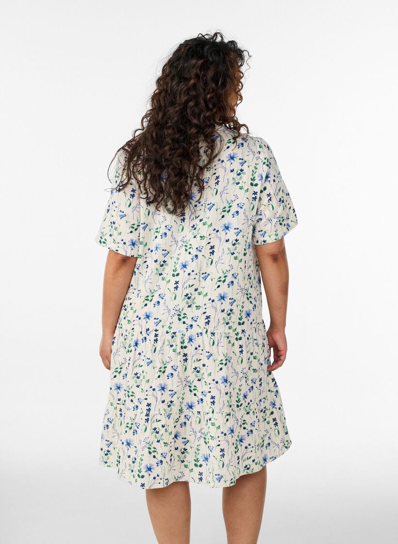 Kort kjole i bomuldsmusselin med A-facon, Beige, Model image number 2