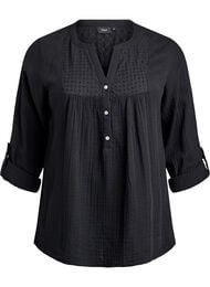 Bluse i bomuldsmusselin med broderi anglaise, Sort