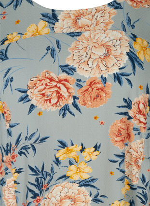 Kortærmet viskose kjole med print, Light Blue Flower, Packshot image number 2