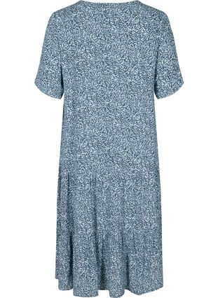Kortærmet viskose kjole med print, Blue Flower Mix, Packshot image number 1