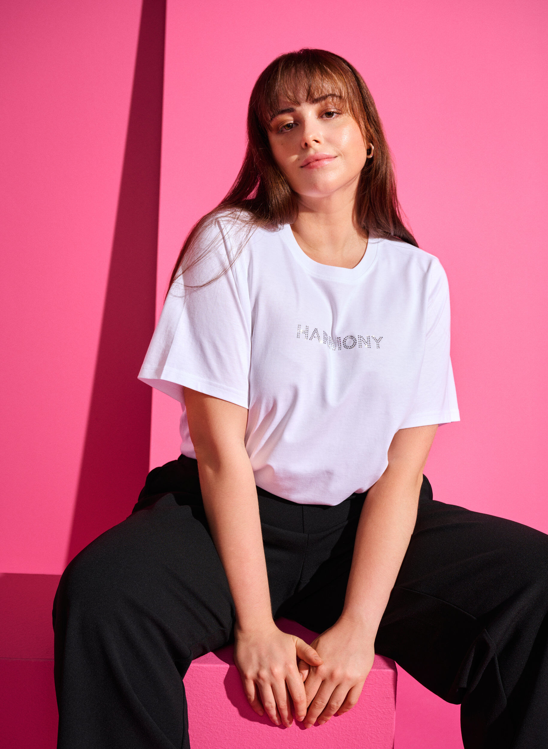 Zizzi &Oslash;kologisk bomulds t-shirt med tekst, White HARMONY, Image image number 0